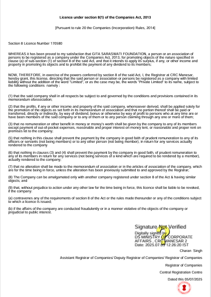 Licence Under section8(1)